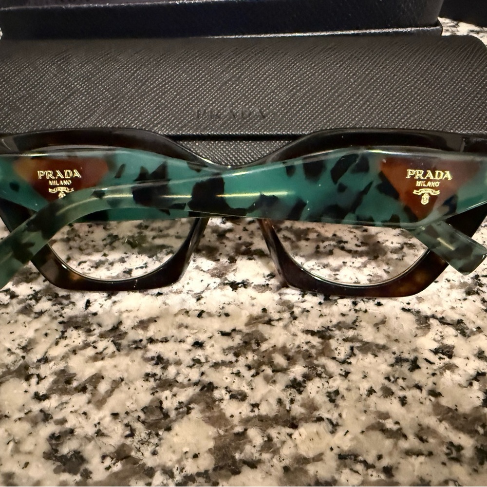 Prada Women’s Cat Eye Glasses in Brown Tortoise with Teal side pieces - Picture 4 of 9